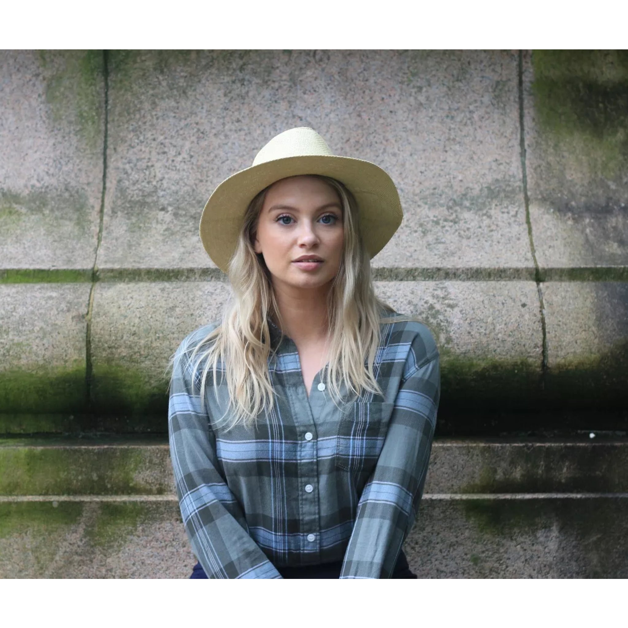 Nicky Adams branded Panama hat in natural straw colour with black band and silver buckle